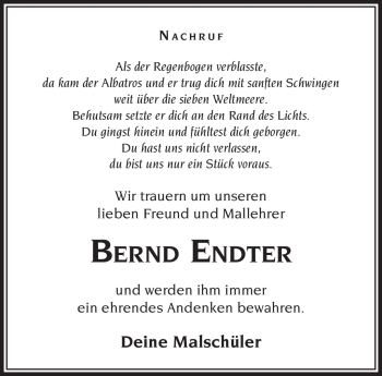 Traueranzeige von Bernd Endter von Südthüringer Presse
