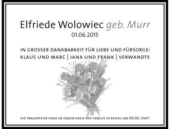 Traueranzeige von Elfriede Wolowiec von Frankenpost