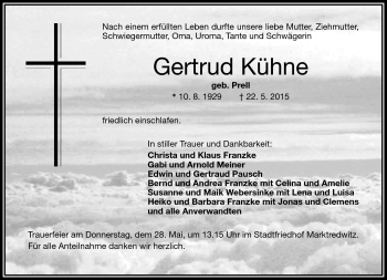 Traueranzeige von Gertrud Kühne von Frankenpost