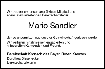 Traueranzeige von Mario Sandler von Neue Presse Coburg