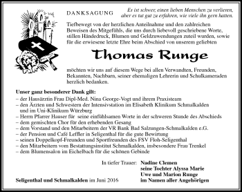 Traueranzeige von Thomas Runge von Südthüringer Presse