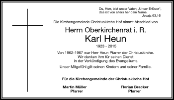 Traueranzeige von Karl Heun von Frankenpost