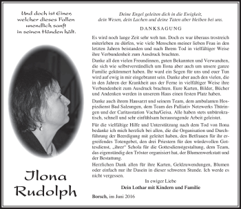 Traueranzeige von Ilona Rudolph von Südthüringer Presse