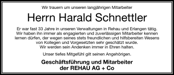 Traueranzeige von Harald Schnettler von Frankenpost