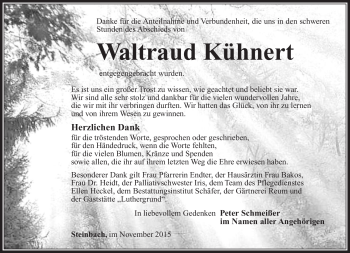Traueranzeige von Waltraud Kühnert von Südthüringer Presse