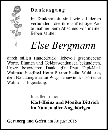 Traueranzeige von Else Bergmann von Südthüringer Presse