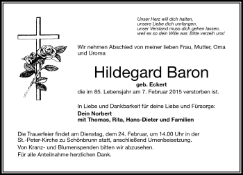 Traueranzeige von Hildegard Baron von Frankenpost