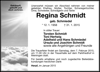 Traueranzeige von Schmidt Regina von Südthüringer Presse