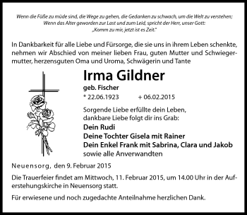 Traueranzeige von Irma Gildner von Neue Presse Coburg