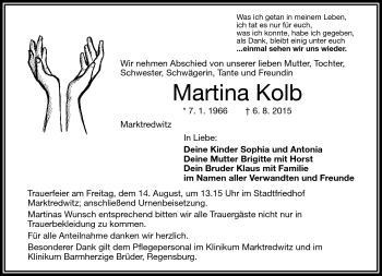 Traueranzeige von Martina Kolb von Frankenpost