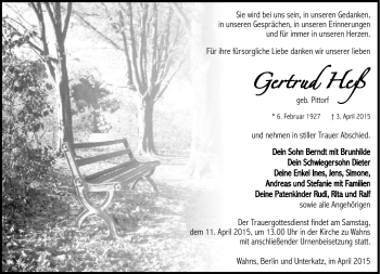Traueranzeige von Gertrud Heß von Südthüringer Presse