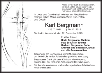 Traueranzeige von Karl Bergmann von Frankenpost