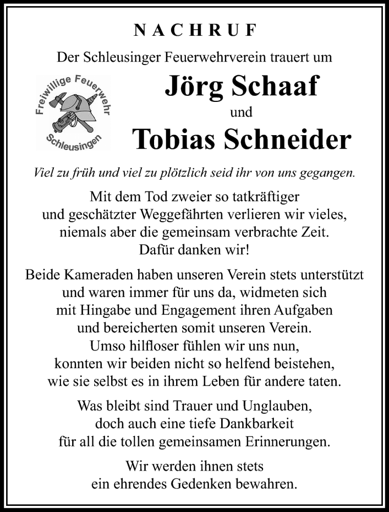  Traueranzeige für JörgTobias SchaafSchneider vom 17.10.2015 aus Südthüringer Presse