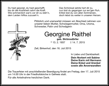 Traueranzeige von Georgine Raithel von Frankenpost
