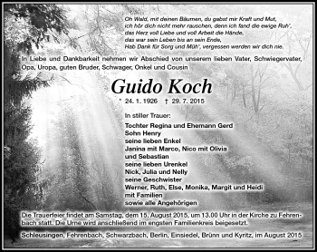 Traueranzeige von Guido Koch von Südthüringer Presse