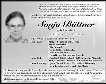 Traueranzeige von Sonja Büttner von Südthüringer Presse