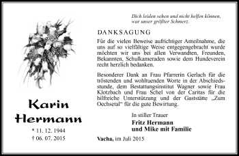 Traueranzeige von Karin Hermann von Südthüringer Presse