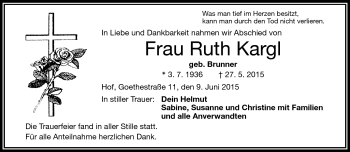 Traueranzeige von Ruth Kargl von Frankenpost