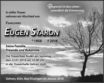 Traueranzeige von Eugen Staron von Südthüringer Presse