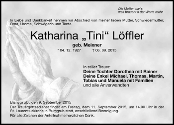Traueranzeige von Katharina Löffler von Neue Presse Coburg