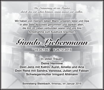 Traueranzeige von Gundo Liebermann von Südthüringer Presse
