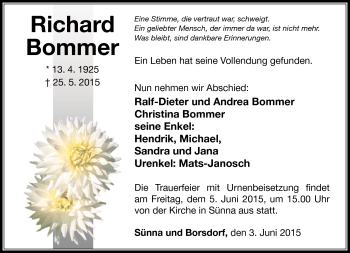 Traueranzeige von Richard Bommer von Südthüringer Presse