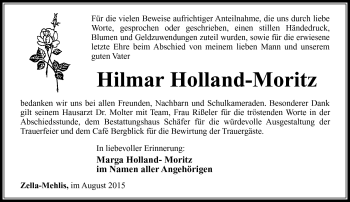 Traueranzeige von Hilmar Holland-Moritz von Südthüringer Presse
