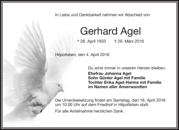 Traueranzeige von Gerhard Agel von Frankenpost