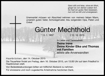 Traueranzeige von Günter Mechthold von Neue Presse Coburg