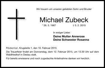 Traueranzeige von Michael Zubeck von Neue Presse Coburg