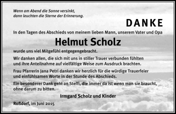 Traueranzeige von Helmut Scholz von Südthüringer Presse