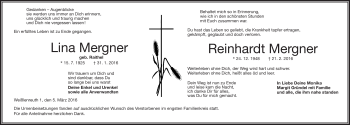 Traueranzeige von Lina und Reinhardt Mergner von Frankenpost