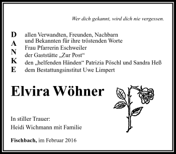 Traueranzeige von Elvira Wöhner von Südthüringer Presse