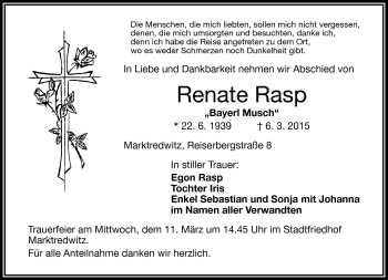 Traueranzeige von Renate Rasp von Frankenpost