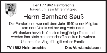 Traueranzeige von Bernhard Seuß von Frankenpost