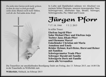 Traueranzeige von Jürgen Pforr von Südthüringer Presse
