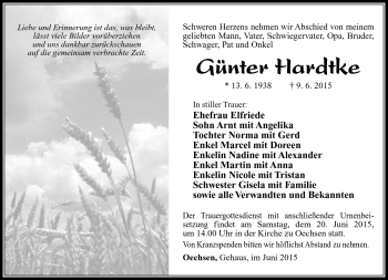 Traueranzeige von Günter Hardtke von Südthüringer Presse
