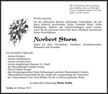 Traueranzeige von Norbert Sturm von Südthüringer Presse