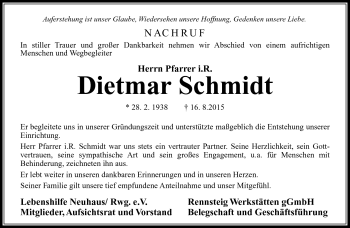 Traueranzeige von Dietmar Schmidt von Südthüringer Presse