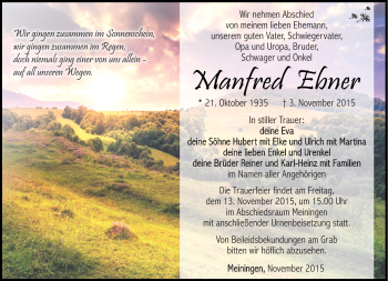 Traueranzeige von Manfred Ebner von Südthüringer Presse