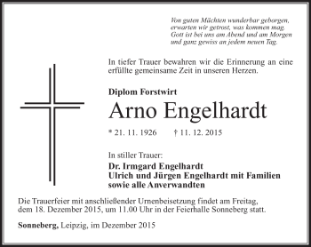Traueranzeige von Arno Engelhardt von Südthüringer Presse