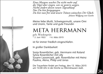 Traueranzeige von Meta Herrmann von Südthüringer Presse