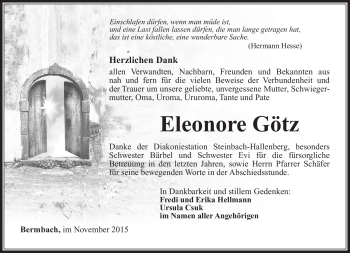 Traueranzeige von Eleonore Götz von Südthüringer Presse