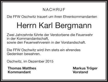 Traueranzeige von Karl Bergmann von Frankenpost