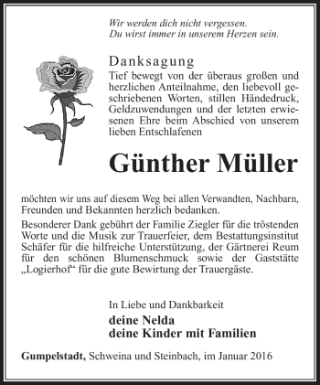 Traueranzeige von Günther Müller von Südthüringer Presse