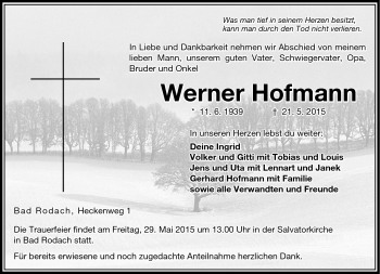 Traueranzeige von Werner Hofmann von Neue Presse Coburg
