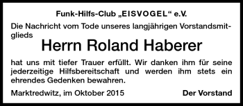 Traueranzeige von Roland Haberer von Frankenpost