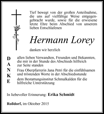 Traueranzeige von Hermann Lorey von Südthüringer Presse