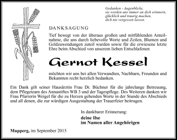 Traueranzeige von Gernot Kessel von Südthüringer Presse