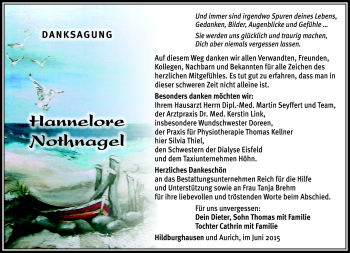 Traueranzeige von Nothnage Hannelore von Südthüringer Presse